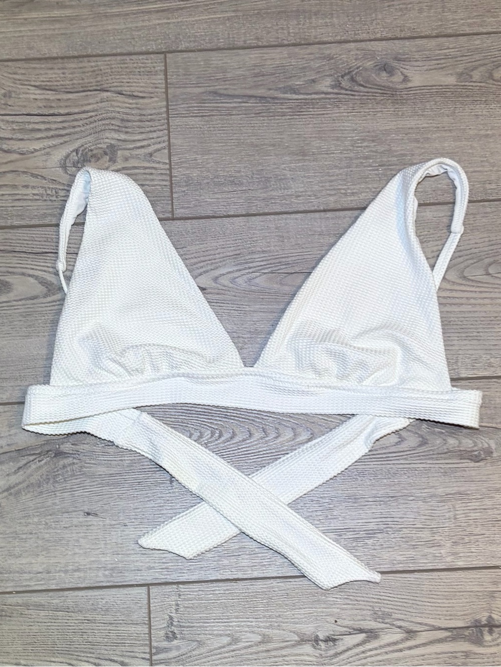 Aerie White Textured Triangle Bikini Swim Top with Back Ties.  XL